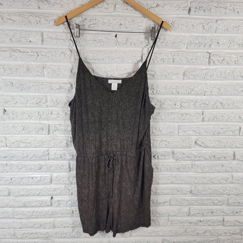 H&M XL Black Brown Polka Dot Romper Sleeveless Adjustable Strap Viscose BLA20E
